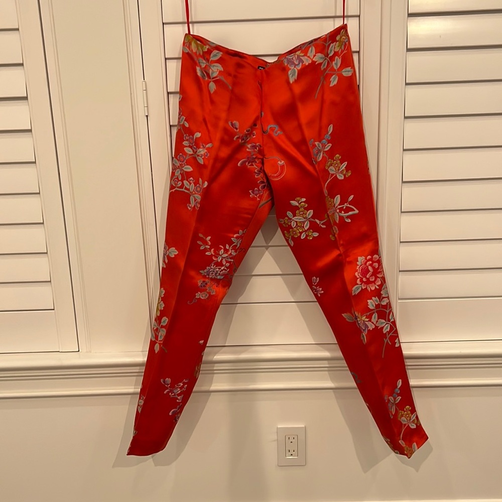 Ralph Lauren Vibrant Red Floral Straight Leg Pants